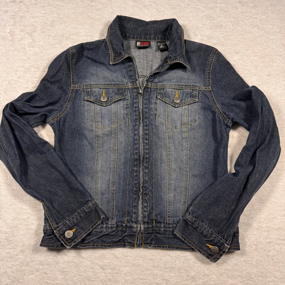 NY Jeans‎ New York Company Denim Jacket Blue Full Zip Collared Womens Size S